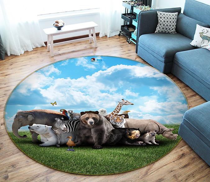 3D Lawn Animal 014 Round Non Slip Rug Mat Mat AJ Creativity Home 