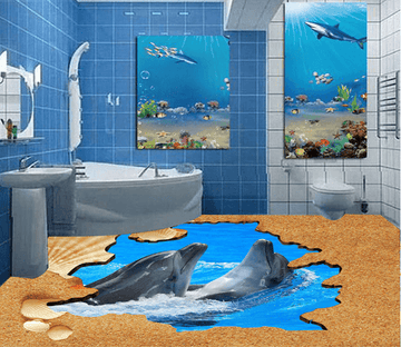 3D Dolphin Leisurely 009 Floor Mural Wallpaper AJ Wallpaper 2 