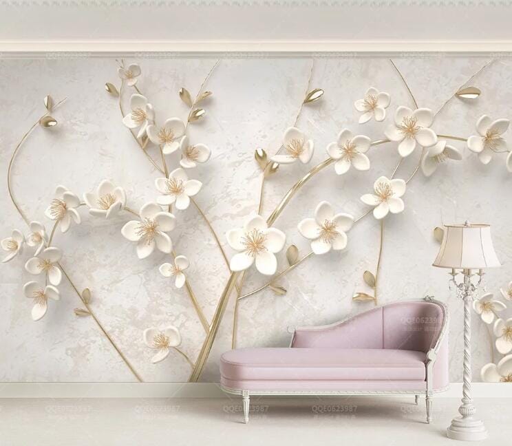 3D White Flowers WC242 Wall Murals Wallpaper AJ Wallpaper 2 