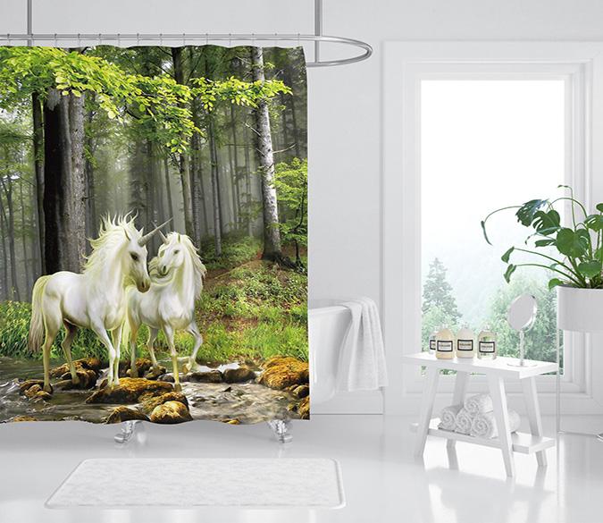 3D Unicorn Stone River 062 Shower Curtain 3D Shower Curtain AJ Creativity Home 