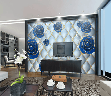 3D Blue Rose Gold Rim 1168 Wallpaper AJ Wallpaper 2 