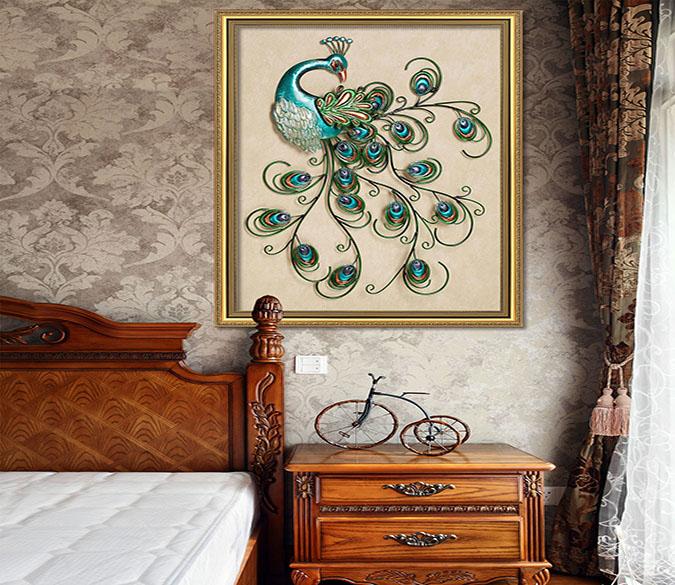 3D Beautiful Peacock 069 Fake Framed Print Painting Wallpaper AJ Creativity Home 