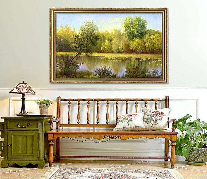 3D Riverside Tree 175 Fake Framed Print Painting Wallpaper AJ Creativity Home 