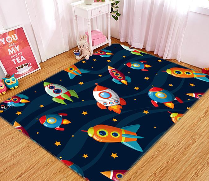 3D Cartoon Rocket 085 Non Slip Rug Mat Mat AJ Creativity Home 