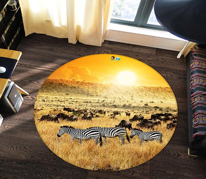 3D Zebra Grassland 335 Round Non Slip Rug Mat Mat AJ Creativity Home 