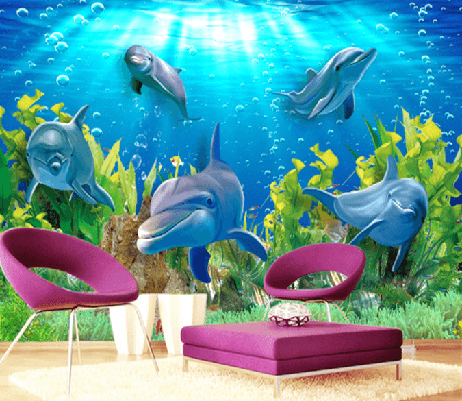 3D Sea Stone Dolphin 208 Wallpaper AJ Wallpaper 