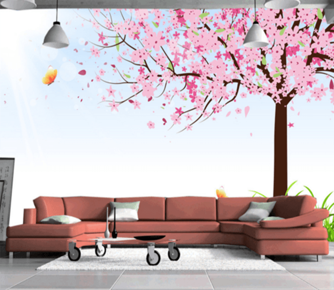 3D Peach Tree Butterfly 146 Wallpaper AJ Wallpaper 