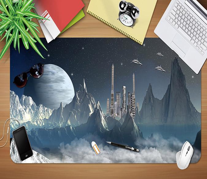 3D Spaceship Moon 126 Desk Mat Mat AJ Creativity Home 