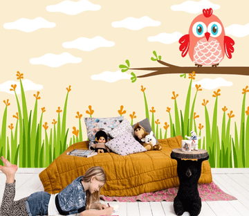 3D Grass Red Owl 921 Wallpaper AJ Wallpaper 2 