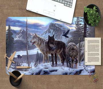 3D Snow Mountain Wolf 186 Desk Mat Mat AJ Creativity Home 