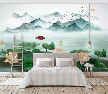 3D Lotus Boat 442 Wallpaper AJ Wallpaper 