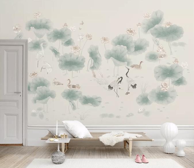 3D Hazy Lotus Leaf Crane 1319 Wallpaper AJ Wallpaper 2 