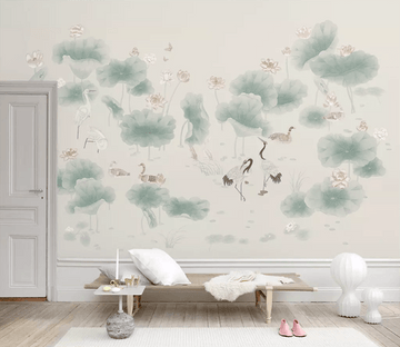 3D Hazy Lotus Leaf Crane 1319 Wallpaper AJ Wallpaper 2 