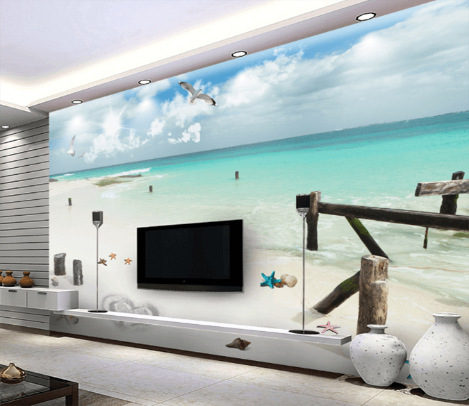 3D Wood Beach 524 Wallpaper AJ Wallpaper 