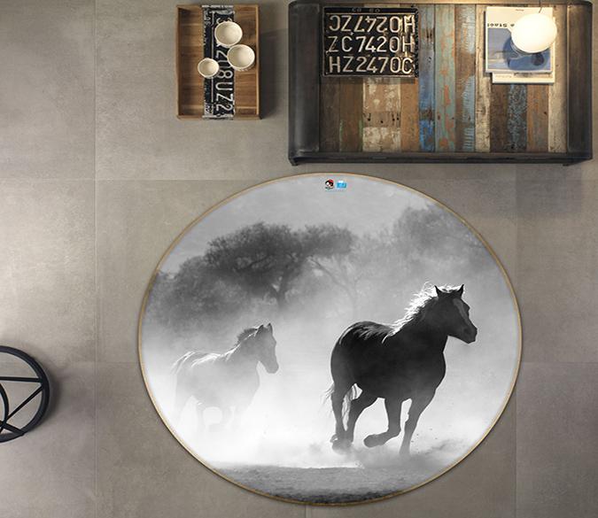 3D Horse Group Run 235 Round Non Slip Rug Mat Mat AJ Creativity Home 
