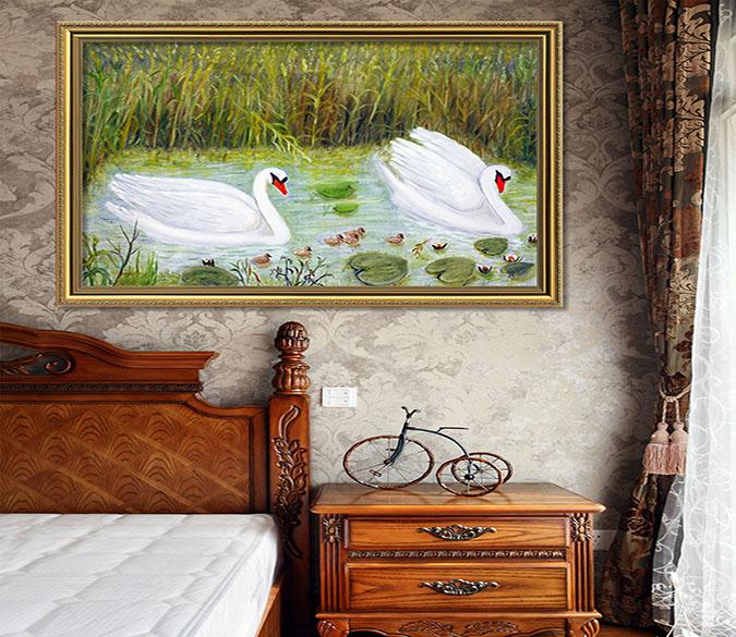 3D White Swan 063 Fake Framed Print Painting Wallpaper AJ Creativity Home 