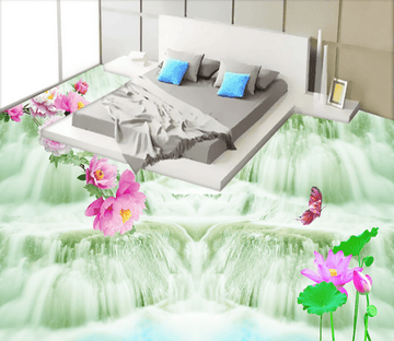 3D Waterfall Red Butterfly 127 Floor Mural Wallpaper AJ Wallpaper 2 