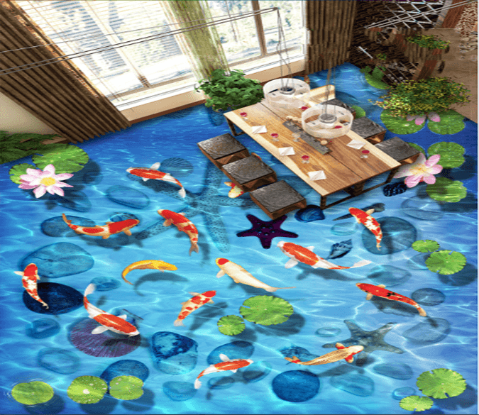 3D Goldfish Foraging 028 Floor Mural Wallpaper AJ Wallpaper 2 