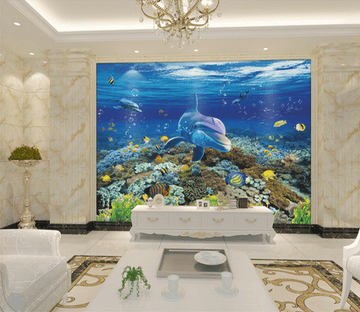 3D Gentle Dolphins 129 Floor Mural Wallpaper AJ Wallpaper 2 