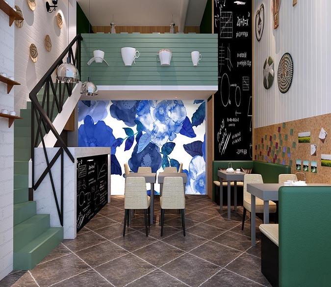 3D Blue Ink Flower 198 Wallpaper AJ Wallpaper 