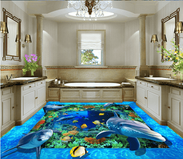 3D Dolphin World 288 Floor Mural Wallpaper AJ Wallpaper 2 