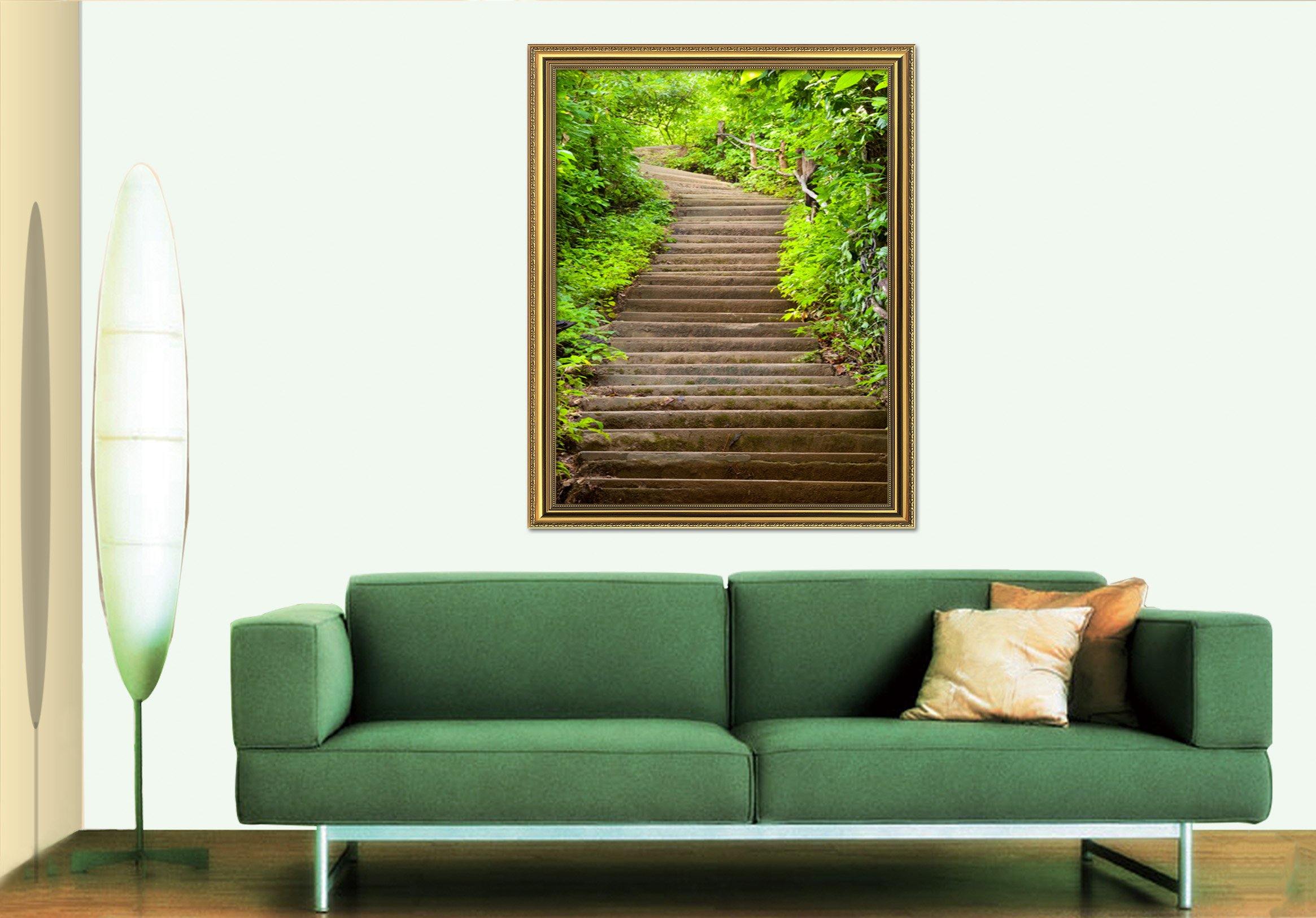 3D Green Stairs 050 Fake Framed Print Painting Wallpaper AJ Creativity Home 