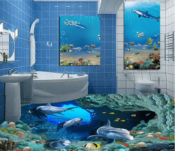 3D Cave Dolphins 002 Floor Mural Wallpaper AJ Wallpaper 2 