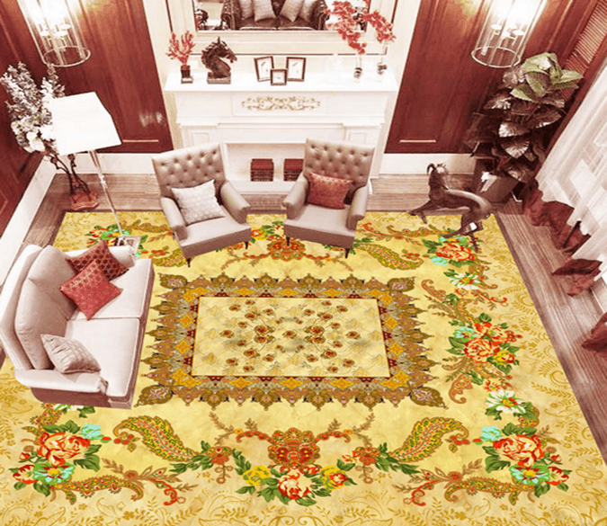3D Gold Flower 115 Floor Mural Wallpaper AJ Wallpaper 2 