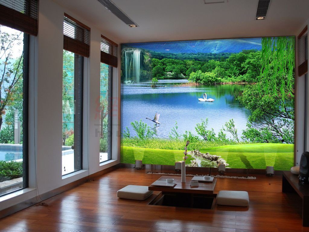 3D Waterfall Lake And Swan Tree 67 Wallpaper AJ Wallpaper 