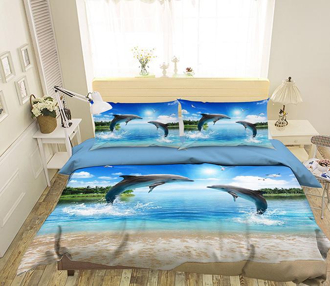 3D Dolphin Seagull 214 Bed Pillowcases Quilt Wallpaper AJ Wallpaper 