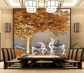3D Golden Tree Deer 520 Wallpaper AJ Wallpaper 