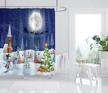 3D Moon Snowman 102 Shower Curtain 3D Shower Curtain AJ Creativity Home 