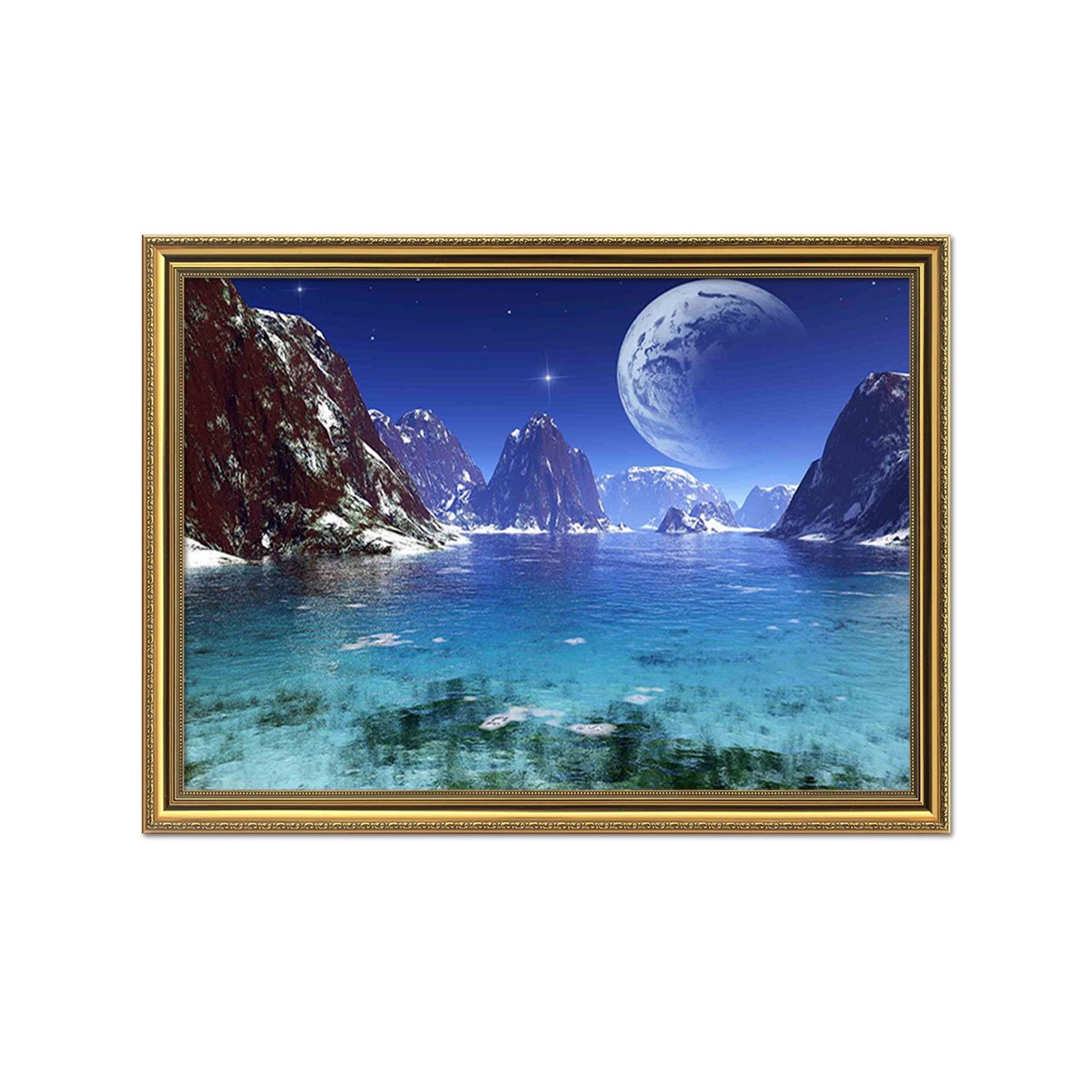 3D Moon Mountain 070 Fake Framed Print Painting Wallpaper AJ Creativity Home 