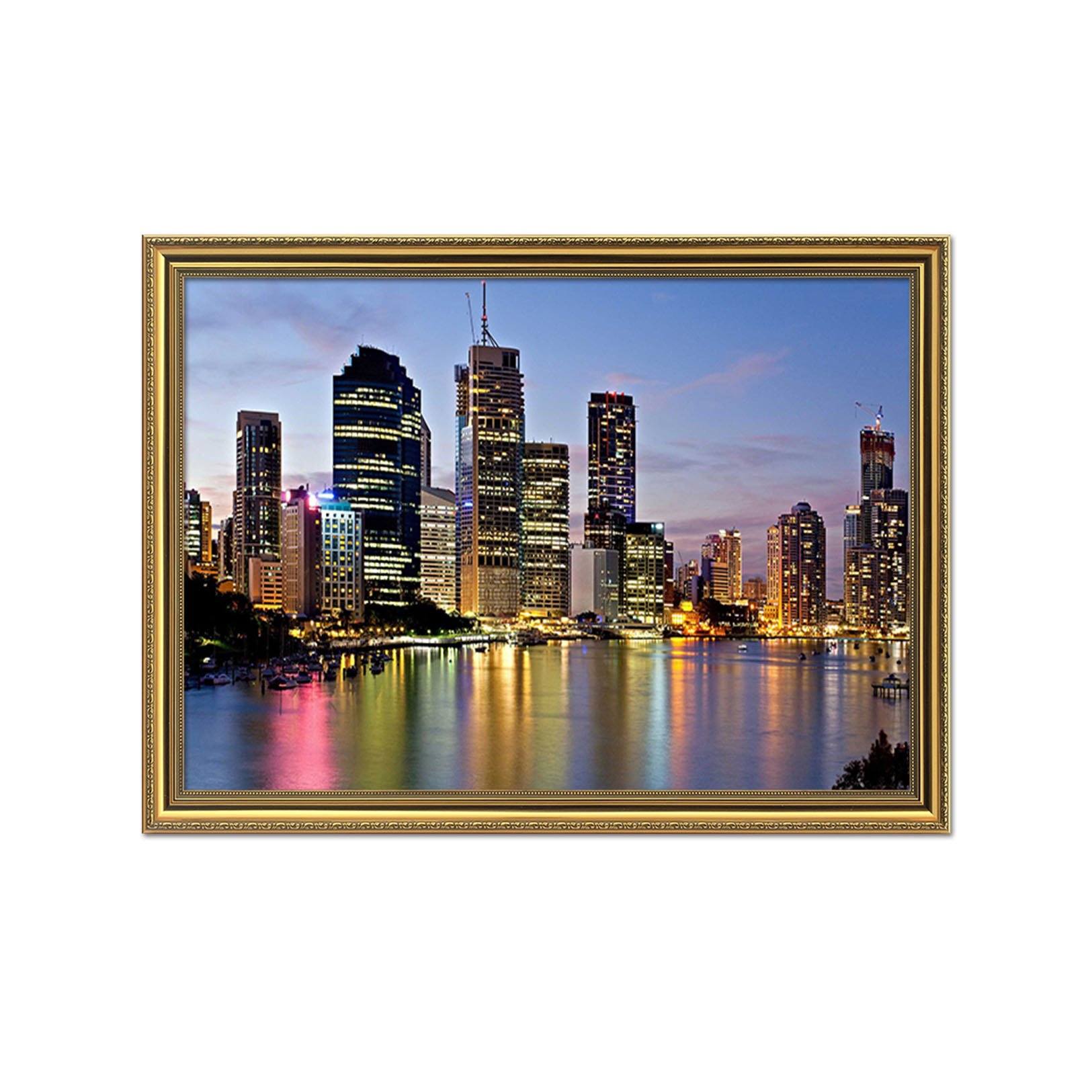 3D Lakeside City 073 Fake Framed Print Painting Wallpaper AJ Creativity Home 