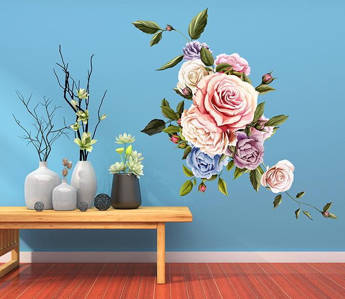 3D Blooming Pink Flower 038 Wall Stickers Wallpaper AJ Wallpaper 
