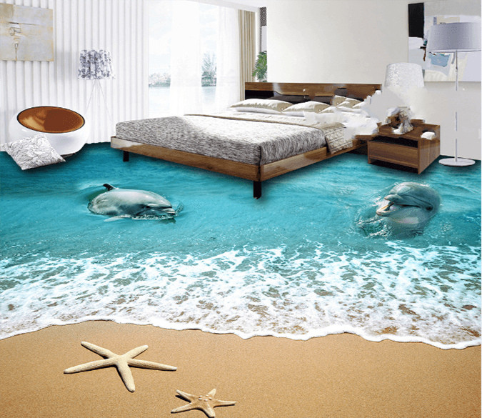 3D Dolphin Starfish 165 Floor Mural Wallpaper AJ Wallpaper 2 