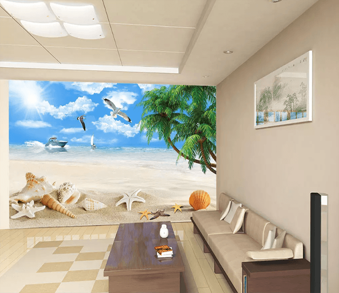 3D Beach Conch Seagull 1307 Wallpaper AJ Wallpaper 2 