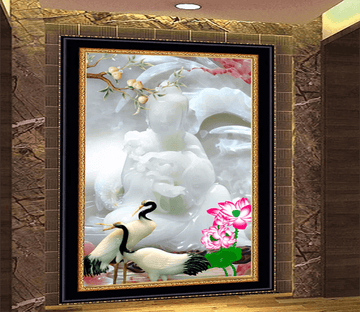 3D White Jade Peach Crane 1643 Wallpaper AJ Wallpaper 
