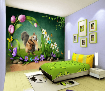 3D Squirrel Butterfly Flower 745 Wallpaper AJ Wallpaper 2 