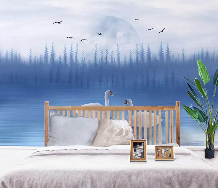3D Swan Lake 019 Wall Murals Wallpaper AJ Wallpaper 2 