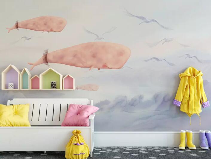 3D Pink Whale 027 Wall Murals Wallpaper AJ Wallpaper 2 