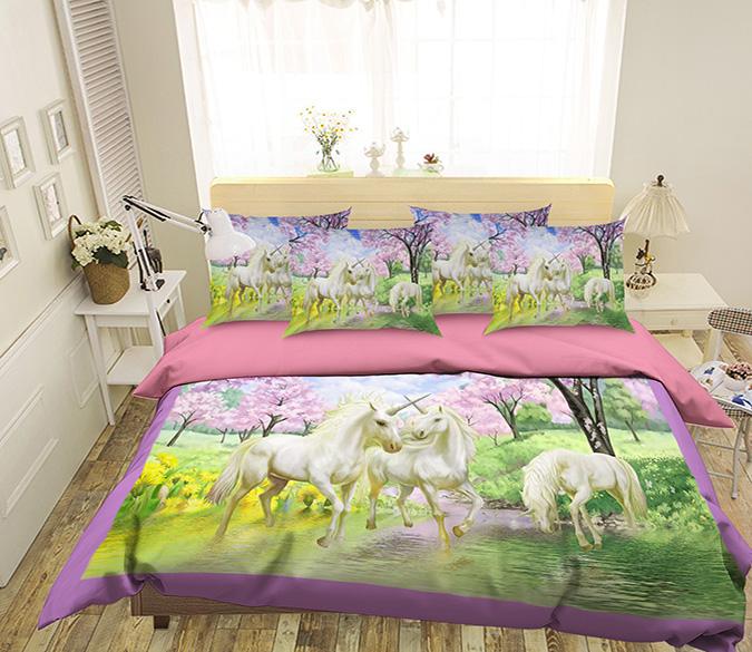 3D Unicorn Drinking Water 138 Bed Pillowcases Quilt Wallpaper AJ Wallpaper 