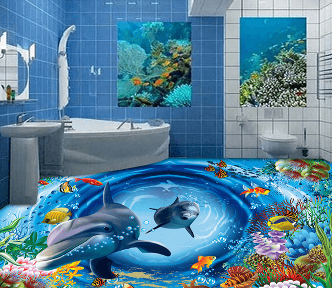 3D Beautiful Dolphins 216 Floor Mural Wallpaper AJ Wallpaper 2 