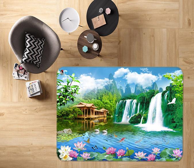 3D Waterfall Pavilion 582 Non Slip Rug Mat Mat AJ Creativity Home 