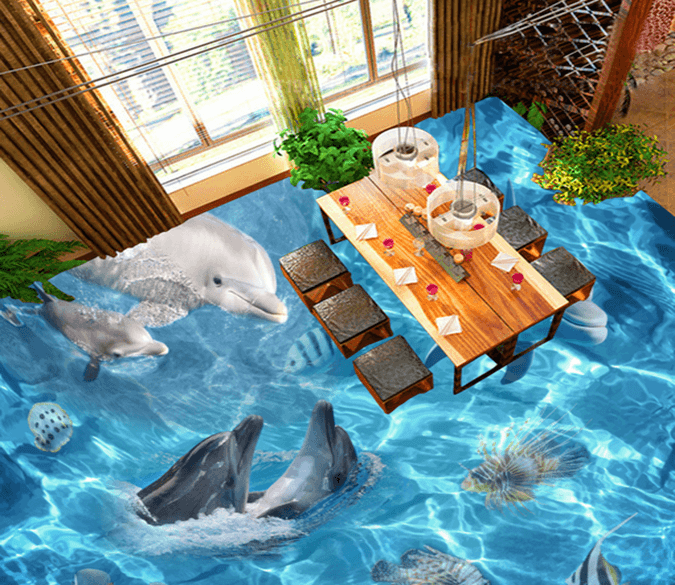 3D Lively Dolphins 018 Floor Mural Wallpaper AJ Wallpaper 2 