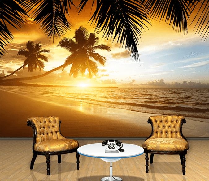 3D Sunset Coconut Tree 816 Wallpaper AJ Wallpaper 2 