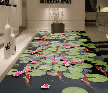 3D Lotus Pond 030 Floor Mural Wallpaper AJ Wallpaper 2 
