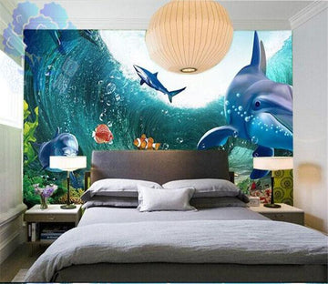 3D Surf Dolphins 012 Wallpaper AJ Wallpaper 