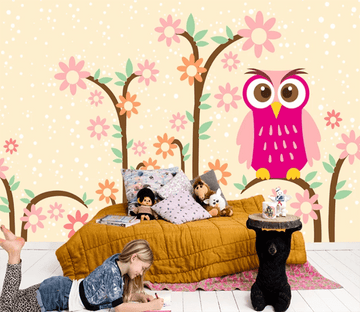 3D Pink Owl Flower 915 Wallpaper AJ Wallpaper 2 