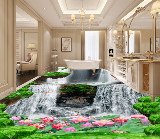 3D Lotus River 109 Floor Mural Wallpaper AJ Wallpaper 2 